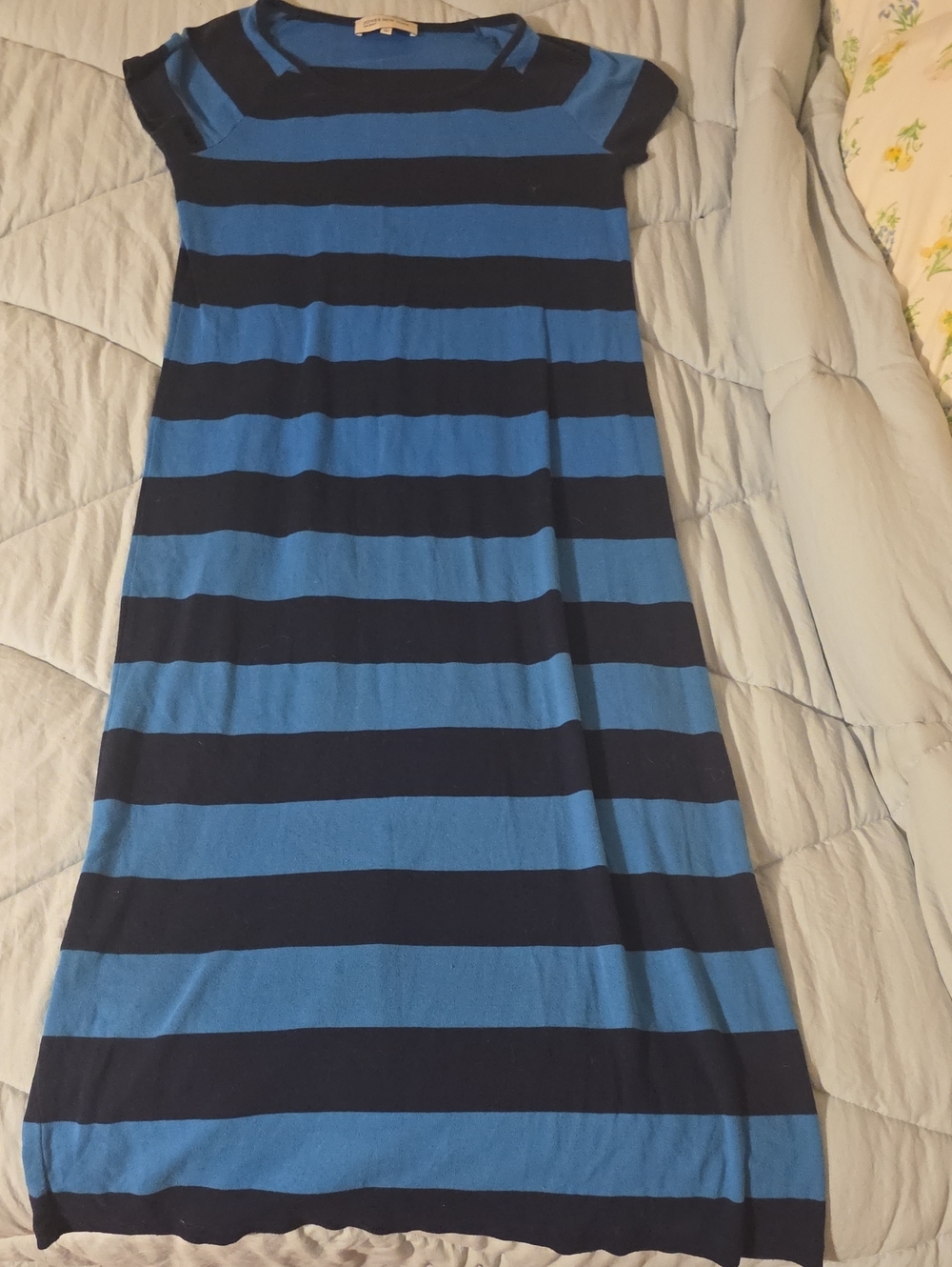 Jones New York Blue and Black Striped Cap-Sleeve Dress